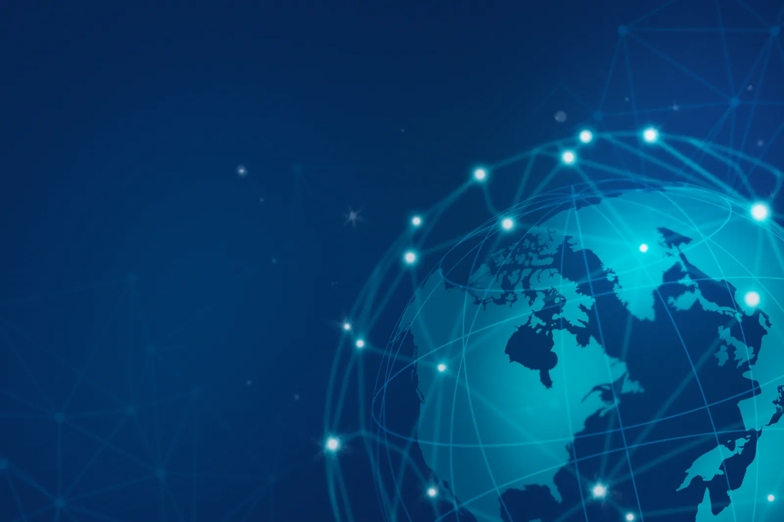 Mappa globale digitale su sfondo blu, simbolo dell'internazionalizzazione delle imprese di Parma attraverso il bando Emilia-Romagna